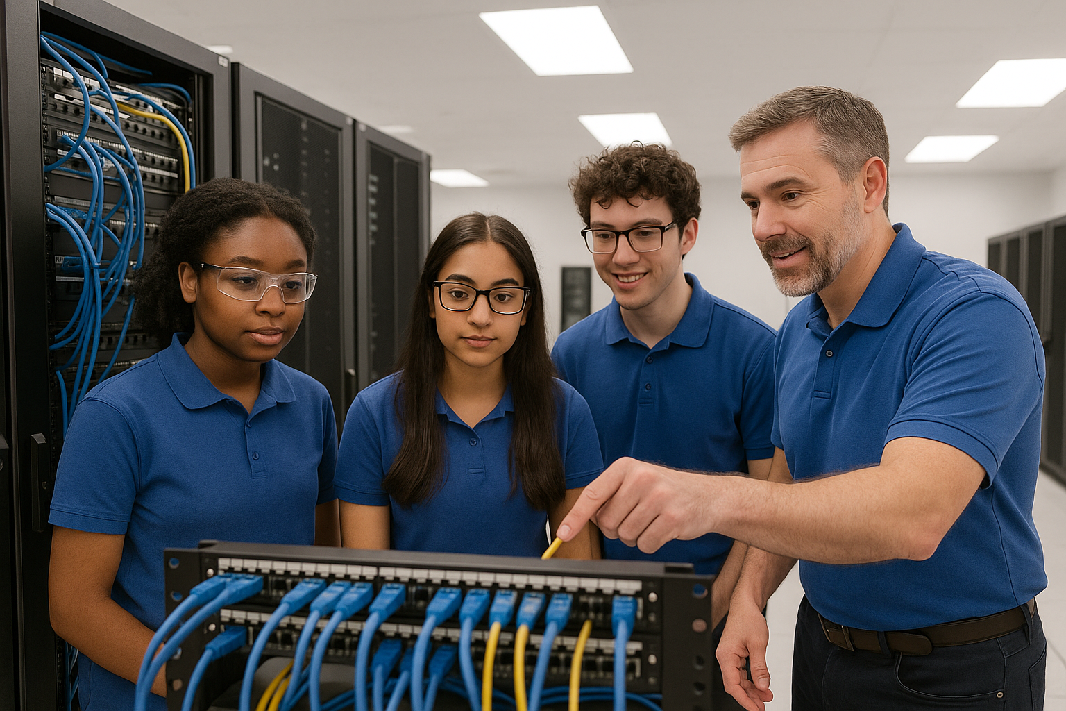 Students training on a live data center rack