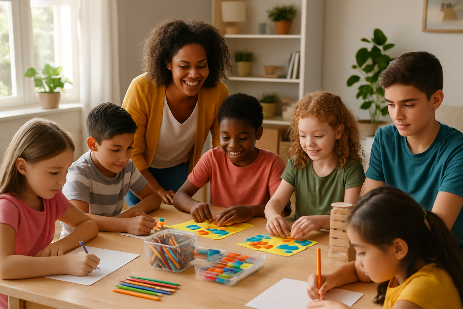Diverse group of children in a structured group activity