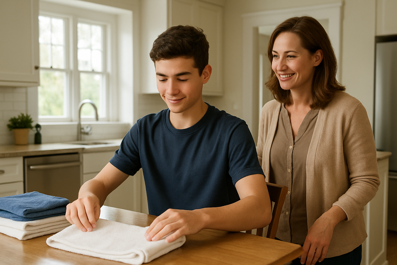 A teenager learning daily life skills with adult staff support